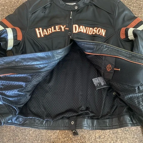 Authentic 3 in 1 Harley Davidson Black Orange Miss Enthusiast Leather Jacket Lrg - Picture 6 of 15